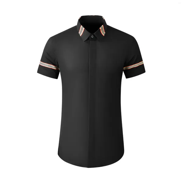 Camisas casuais masculinas de alta qualidade jóias de luxo moda magro três botões lapela polo manga curta esportes venda negócios