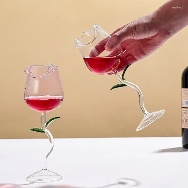 Copos de vinho em forma de rosa vermelha com folhas coloridas transparentes/rosa cálice acessórios de cozinha presente de aniversário presente