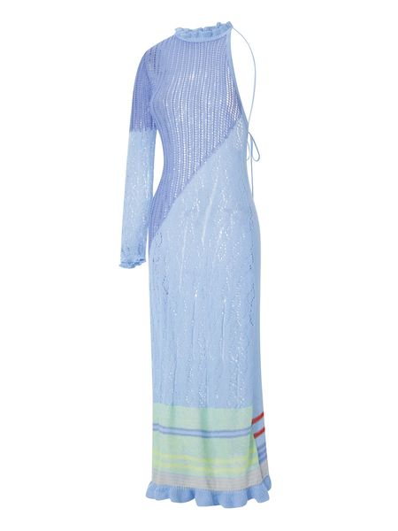 Женское платье-бикини в богемном стиле Y2k, связанное крючком, сексуальное открытое внешнее длинное платье, летнее пляжное платье на одно плечо 240322