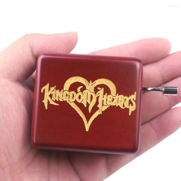 Statuette decorative Sinzyo in legno intagliato a manovella Kingdom Heart Music Box meccanismo rosso regalo per Natale/Compleanno/San Valentino