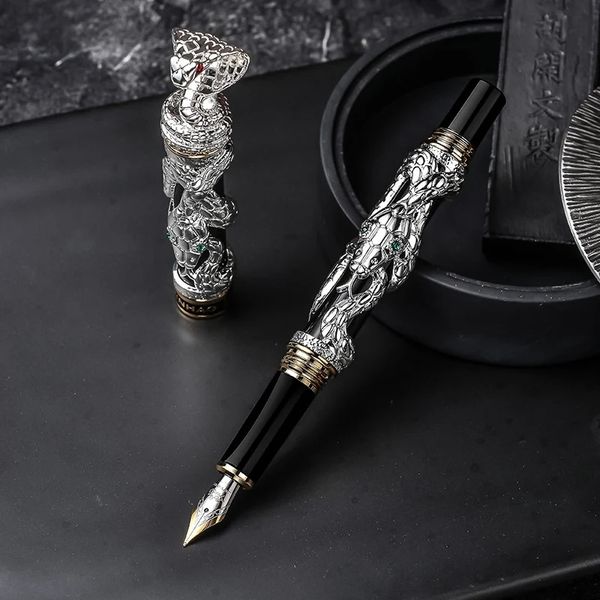 Jinhao duplo dragão/cobra vintage luxuoso caneta/caneta titular completo metal escultura em relevo pesado presente caneta coleção 240307