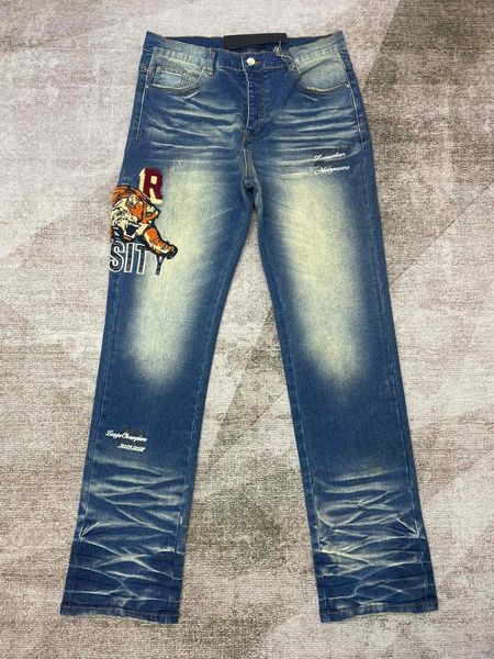 Jeans maschile High Street Fashion Brand Slim Men Slim Tiger Lettera ricamata da pantaloni lavati