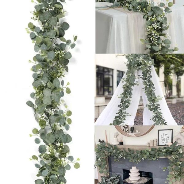 Flores decorativas 1 peça folhas de eucalipto planta artificial guirlanda glicínias rattan para cenário de casamento decoração de festa em casa