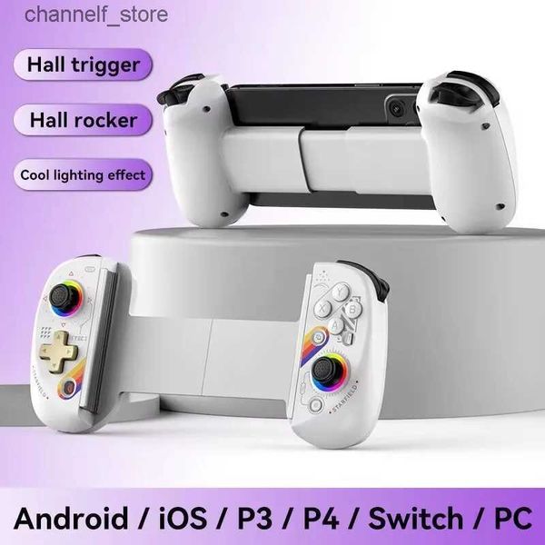 Controladores de jogo Joysticks D8 Telescópico Game Controller RGB Light Mobile Phone Gamepad com Turbo / 6-axis Gyro / Vibração para Android iOS Switch PCY240322