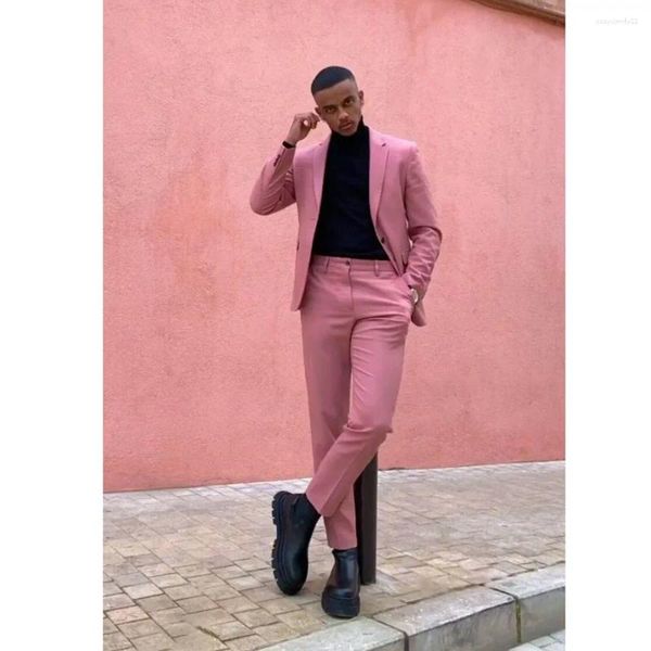 Ternos masculinos de luxo rosa blazer elegante 2 peça jaqueta calças formal traje casamento homme fino ajuste feito sob encomenda terno masculino roupas