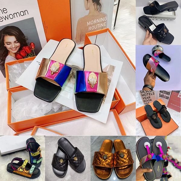 2024 Ankunft Kurt Geiger Sandalen Damen Hausschuhe mit flachem Boden, Spleiß-Regenbogen-Sandale, Designer-Schuhe, Adlerkopf, eingelegter Diamant-Slipper, Sommerwohnungen, Luxus-Flip-Flops