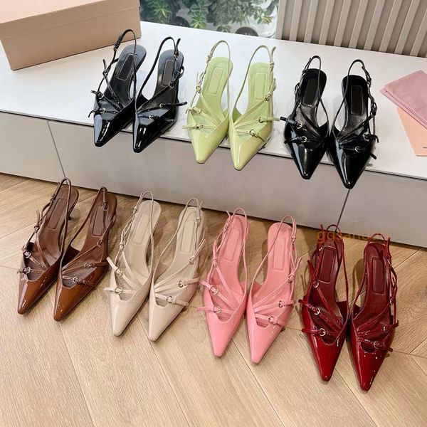 Sapatos de grife de luxo Borgonha bombas de salto baixo couro slingback com fivelas tira no tornozelo saltos gatinho sandália vestido de noite sapato feminino