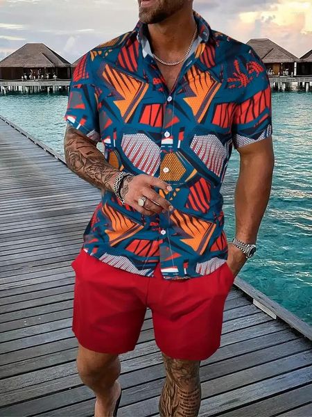 Männer Trainingsanzüge Männer Hemd Sets 3D Gedruckt Retro Floral Kurzarm Casual Übergroße Strand Shorts Sommer Streetwear Hawaiian Anzüge Kleidung