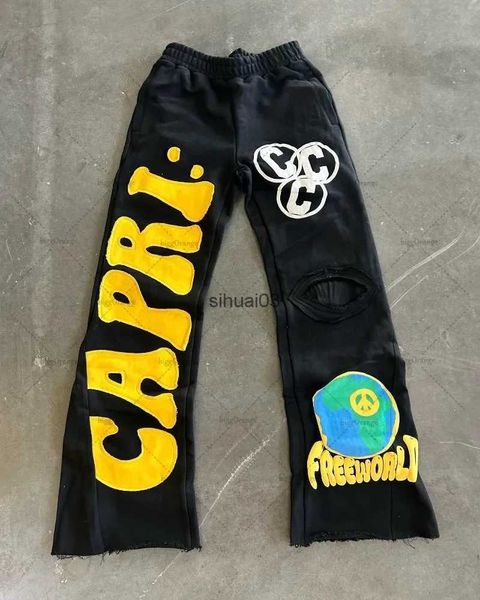 Jeans da donna 2023 Nuovi pantaloni americani a gamba larga ricamati Pantaloni retrò da strada Pantaloni da donna Y2K Street Hip Hop a maglia dritta UomoL2403