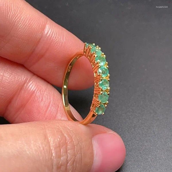 Anéis de cluster Anel de esmeralda clássico para mulher de escritório 3mm total 0.7ct natural 925 prata com 3 camadas 18k banhado a ouro