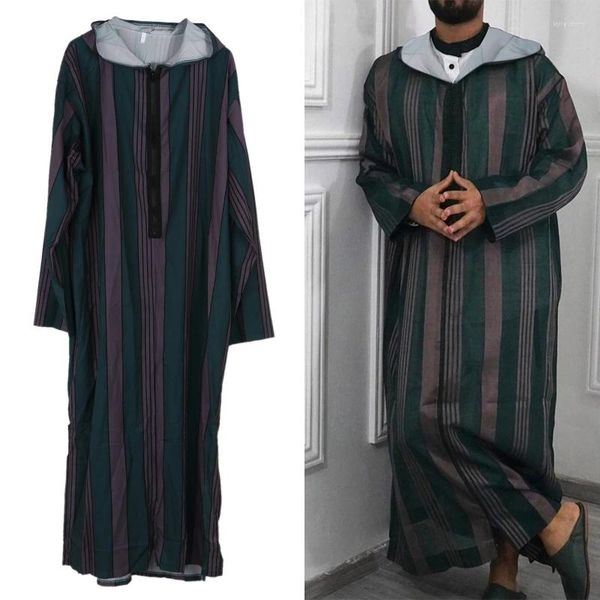 Roupas étnicas Ramadan Moda Long Caftan Muçulmano Abaya Camisa Juventude Qamis Homme Solto Casual Com Capuz Pescoço Islâmico para Mens