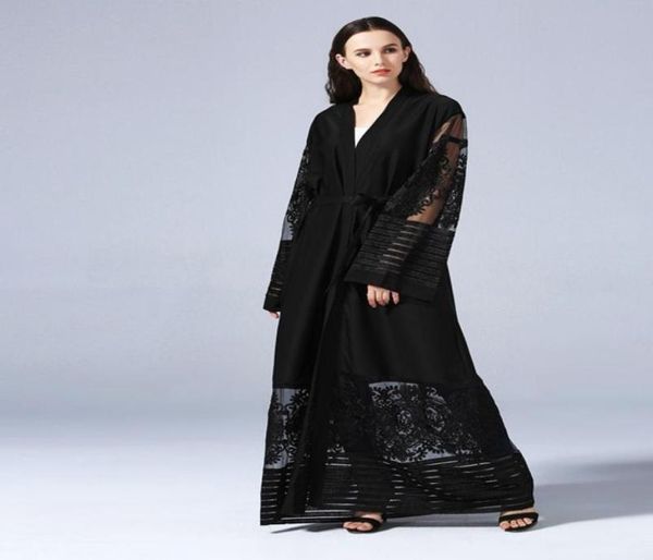 Donne di alta qualità elegante cardigan musulmano Abaya arabo turco ricamato pizzo cardigan netto cappotto Dubai musulmani donne maxi abiti4338900