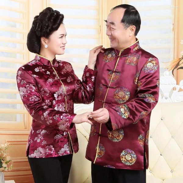 Ethnische Kleidung Damen Satinbluse Chinesische Tradition Tang Kleidung Vintage Handknopf Cheongsam Kostüm Jahr Mantel Jacke