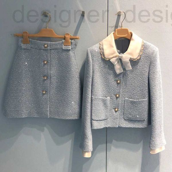 Abito a due pezzi di marca 2023 Inverno Nuovo set di moda da donna Piccolo stile profumato Mille collare per bambola in oro Spessore in tweed Stella Miu Miao Cappotto PJN5