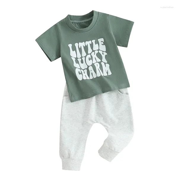 Set di abbigliamento Summer St. Patrick's Day Toddler Baby Boy Girl Outfits Short Maniche Stampa per lettere Tops Impostare vestiti casual