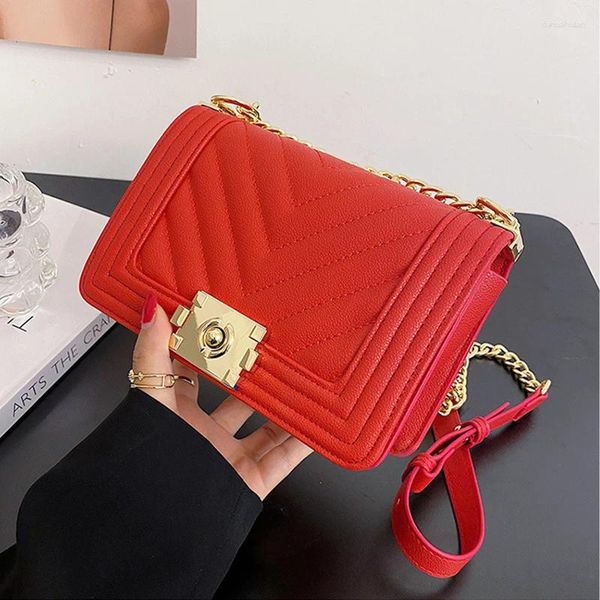 Tasche PU Leder Frauen Designer Handtaschen 2024 Mädchen Shopper Geldbörsen Mode Lässig Vintage Square Lock Kette Stepp Taschen Crossbody