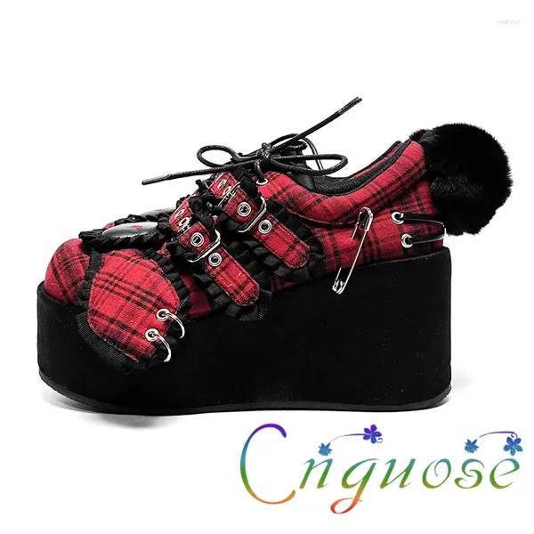 Scarpe eleganti 2024 Primavera giapponese Kill MaPunk Style Red Plaid Y2k Subculture College da donna con suola spessa