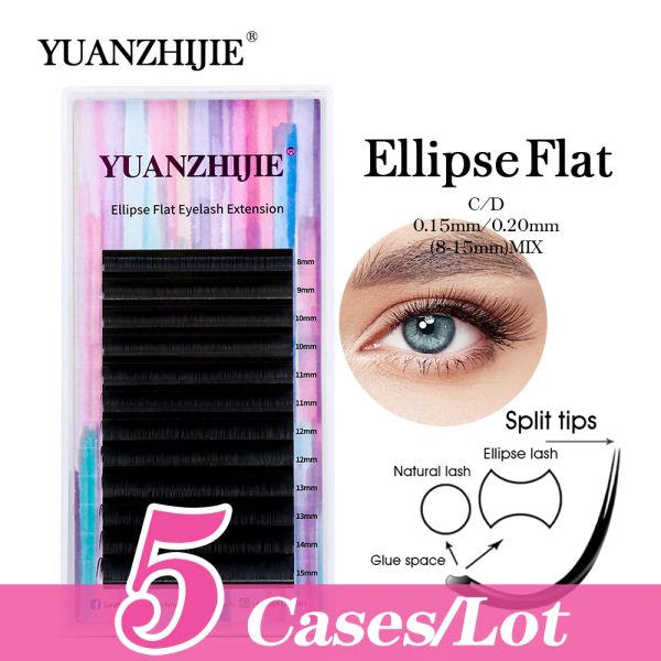 Wimpern 5cases/lot YUANZHIJIE Ellipse Flache Wimpernverlängerung Wimpern 12 Reihen 815mm Wimpernverlängerungen Für Profis Einzelne Wimpern