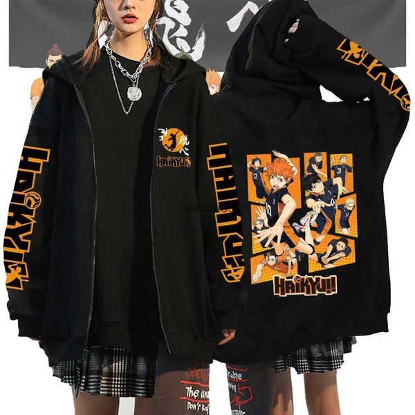 Moletom com capuz feminino moletom com capuz anime Haikyuu jaqueta com zíper Karasuno high school plus size camisa esportiva Harajuku unissex outono roupas de rua quentesL240