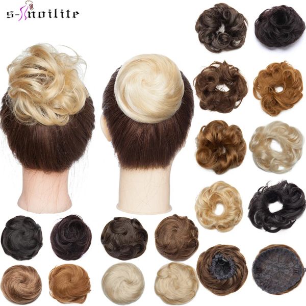 BANGS Snoilite 30g 100% de cabelo humano real pacote de pacote de cordão de empurring updos updos donut Chignon Extensões de cabelo embrulhando rabo de cavalo