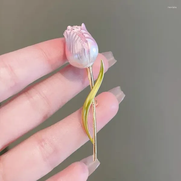 Broches de casamento tulipa corsage flor rosa para mulheres e homens terno de festa alfinetes de lapela joias