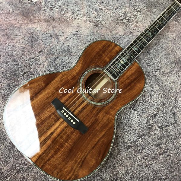 Modelo 00045, guitarra acústica de madeira koa, guitarra elétrica acústica abalone 100% real, tampo de madeira koa sólida, 39 polegadas, frete grátis