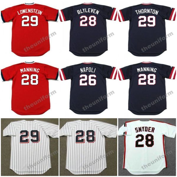 Herren 1948-1999 Cleveland MIKE NAPOLI BERT BLYLEVEN CORY SNYDER RICK MANNING VADA PINSON ANDRE THORNTON JOHN LOWENSTEIN Throwback-Baseballtrikot S-5XL