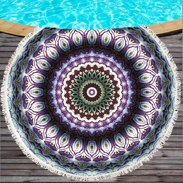 Handtuch 2024 Sommer 150 cm große runde Strandtücher geometrisch bedruckte Baumwolle mit Quasten im böhmischen Stil