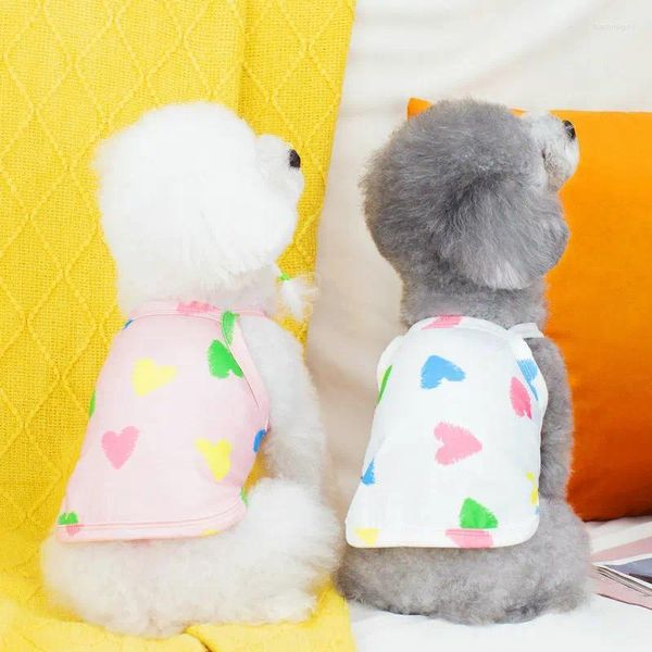 Cão vestuário colete verão suspensórios roupas pequenas amor impressão camisa fina algodão pet resfriamento chihuahua yorkshire trajes