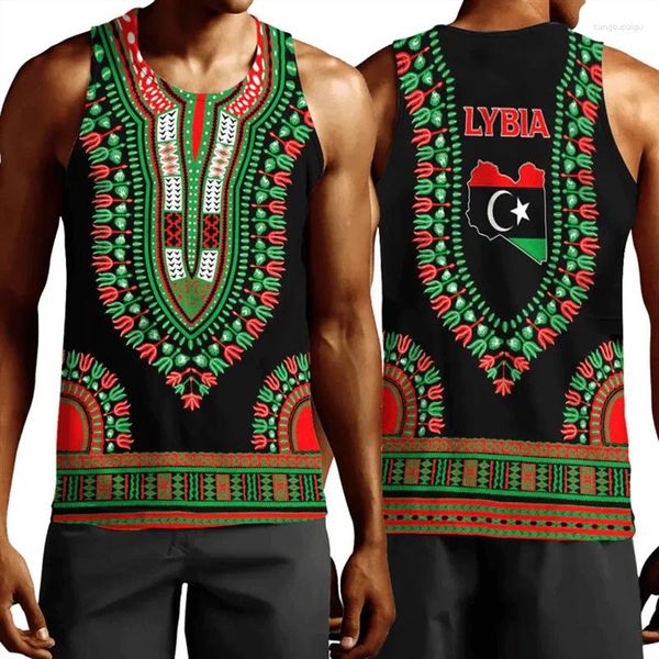 Erkek tank üstleri libya bayrak haritası grafik üstü erkekler için grafik üstü Afrika ülke yeleği dashiki paisley moda ulusal amblem bel yelkeni