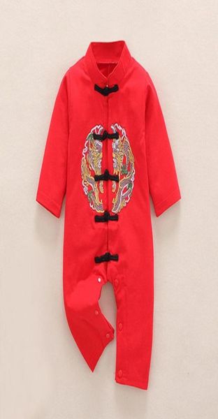 Tute Bottoni cinesi Abiti Tang Anno Vestiti per bambini Manica lunga Ragazzo Compleanno Pagliaccetto Rosso Abbigliamento festival 024M4169013