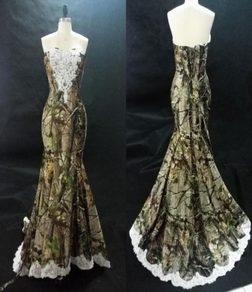 Clássico camuflagem vestidos de casamento vestido sereia querida com renda branca applique lantejoulas espartilho volta real vestidos de noiva 1983425