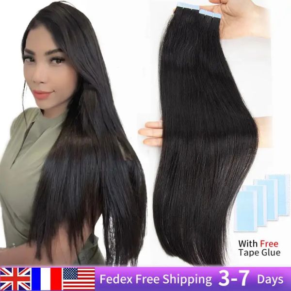 Extensões MRS CABELO Fita Reta Sedosa em Extensões de Cabelo Humano Remy Pele Trama Fita Extensão Do Cabelo 1226 polegada 20 unidades/pacote # 1B Natural Preto