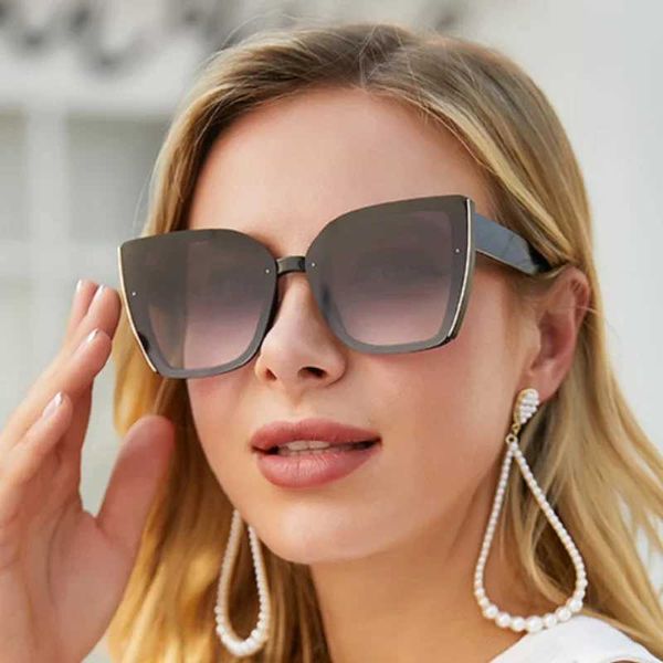 Óculos de sol extra grandes óculos de sol de olho de gato para mulheres em 2023 marca de luxo moda grande quadro quadrado óculos de sol para homens retro na moda óculos de olho de gato J240322