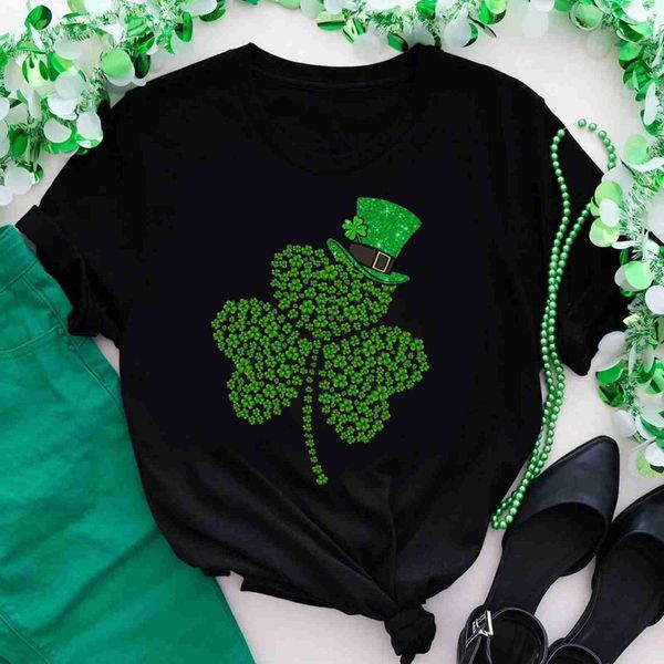 Kadın T-Shirt St Patricks Günü Sevimli Kadınlar Grafik T-Shirt Yeşil Baskı Boyun Kısa Kollu Üst Düzgün Slim Fit Basic T-Shirt 240322