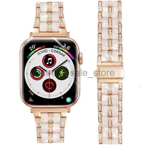 Adequado para pulseira de relógio Apple 42mm 38mm 40mm 41mm 44mm 45mm 49mm iwatch 6 5 4 3 2 pulseira com cinco contas de resina de metal pulseira de relógio iWatch8-1 geração SE pulseira de relógio