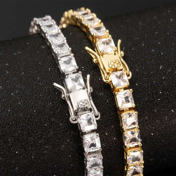 Goldleaf Pass Tester Princess Cut D VVS Corrente de diamante Sterling Sier Iced Out Moissanite Pulseira de tênis