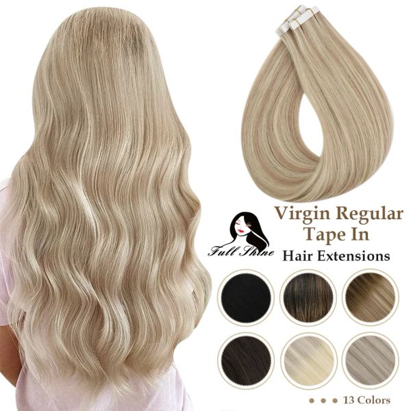 Extensões de cabelo virgem fita completa brilho em extensões de cabelo humano em linha reta ombre loira cor trama da pele 10a grau cola adesiva em 100% cabelo humano