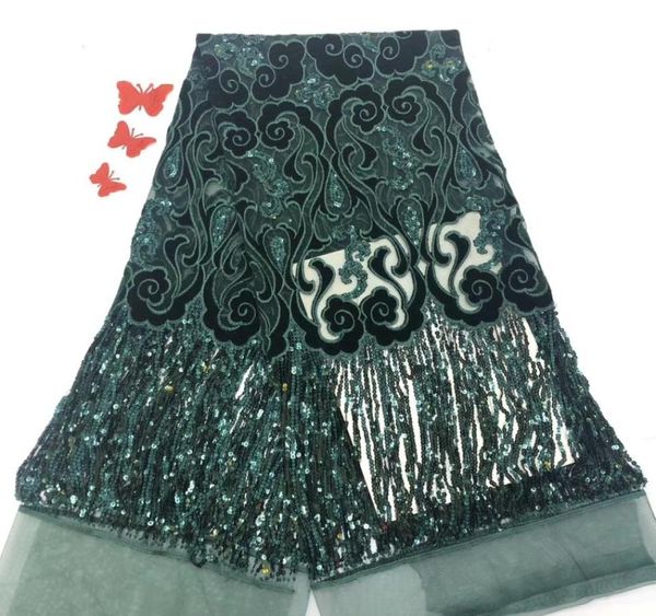 Tecido de renda de veludo com lantejoulas rede de malha nigeriana tecidos africanos para materiais de noiva 5 jardaspcs6757400