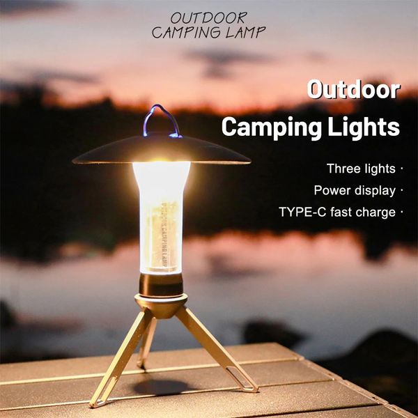 Led barraca de acampamento luz usb recarregável 3 modos iluminação lanterna acampamento à prova dwaterproof água tenda acampamento suprimentos luz 240319