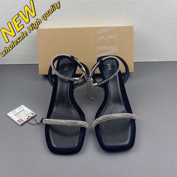 Negozio a buon mercato 90% di sconto all'ingrosso fibbia con testa Za Style 2024 scarpe nere primavera fata nuovo prodotto quadrato tacchi alti sandali sottili da donna per le donne