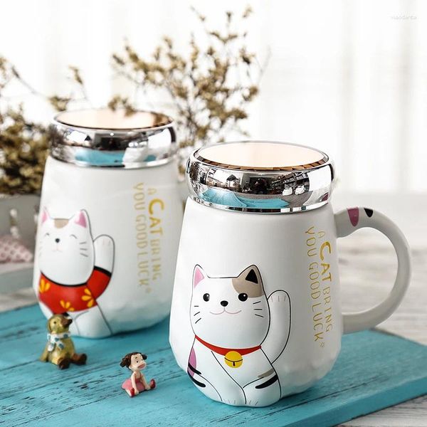 Tazze Tazza in ceramica coreana creativa con cucchiaio coperto Tazza per bere per ufficio per studenti Bambini Bella pancia grande Catoon Caffè Latte