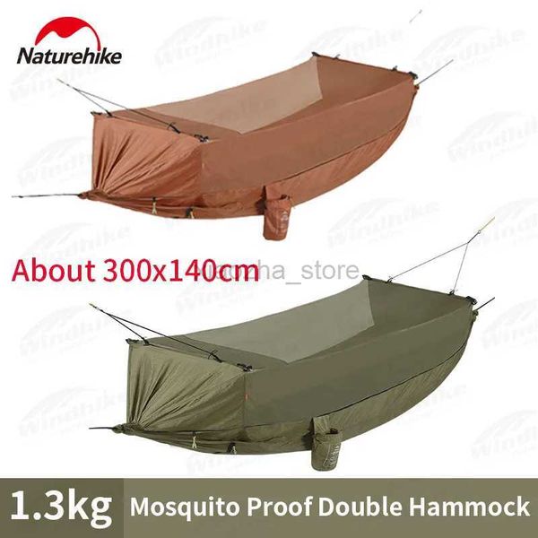 Tendas e abrigos Naturehike Outdoor Camping Double Layer Hammock portátil 70D Nylon Mosquito Proof Anti Rollover Leisure Swing Use com Air Mat 240322