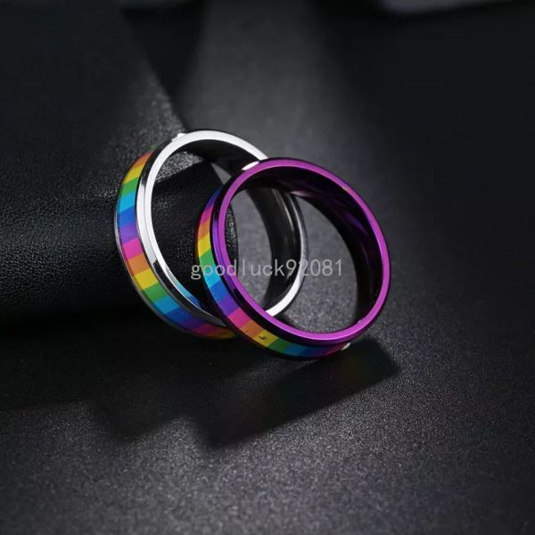 Anello anello arcobaleno lesbico colorato Anello bandiera arcobaleno in acciaio inossidabile per donne gioielli di moda