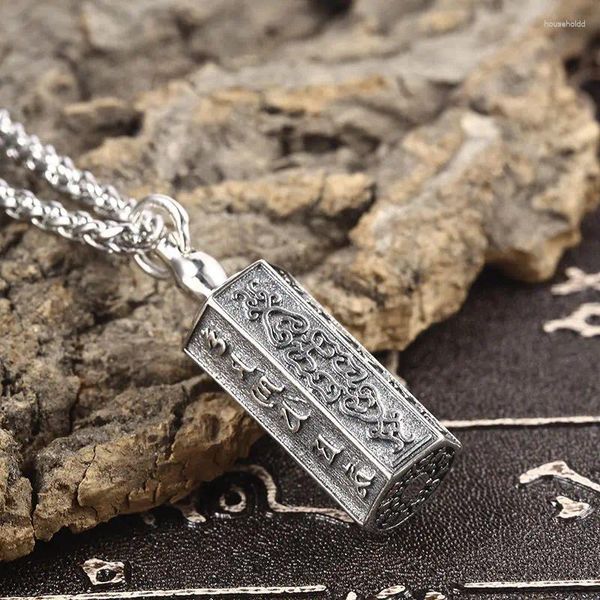 Catene Design in rilievo stereoscopico Ciondolo Mantra a sei caratteri Classico argento 925 Può aprire gioielli per collana da uomo e da donna