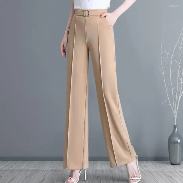 Damenhosen Koreanische Mode Breites Bein Frauen Sommer Elastische Hohe Taille Elegante Baggy Pantalones Candy Farbe Mutter Büroarbeitshose