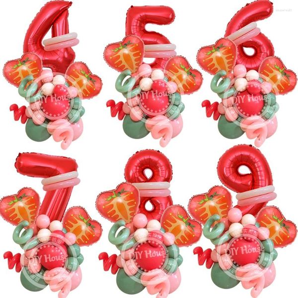 Decorazione per feste 31 pezzi Torre di palloncini alla fragola con numero rosso 1-9 per le forniture estive alle Hawaii per il compleanno dei bambini