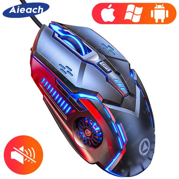 Ratos mecânicos esports mouse para computador pc com fio mouse gamer seis teclas backlight silencioso escritório ratos para portátil mouse 4 graus dpi