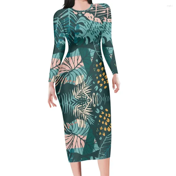 Partykleider Weibliche Kleidung Hawaiianische traditionelle Stammes-Palmblatt-Druckkleider für Frauen Abend Damen Plus Size Wear To Work Kleid