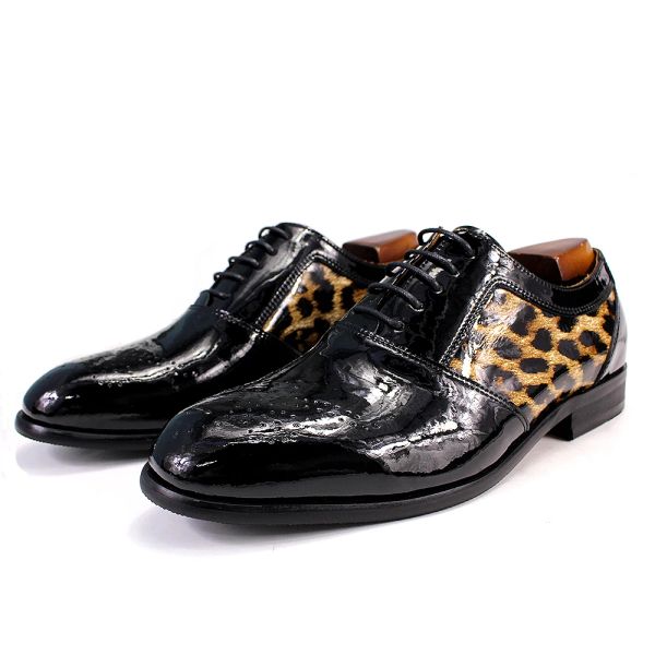 Sapatos Sapatos de luxo Sapatos Oxford Patent Cow Leather Fashion Leopard Crocodile Print Laceup Party Wedding Formal Dress Shoes para homens